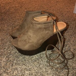 brown lace up wedges